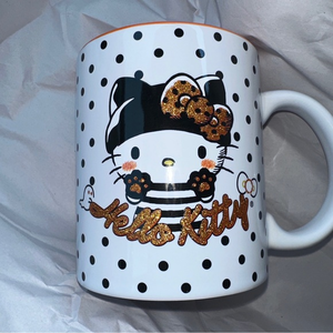 Sanrio‎ Hello Kitty Glitter Ceramic Mug Halloween Polka Dots 2023 HTF 20 oz NEW